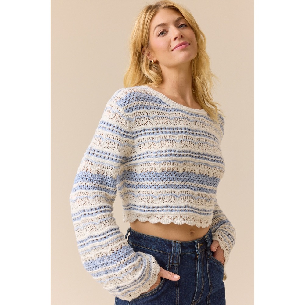Altar'd State Blue White Striped Pointelle Sweater Size 3XL